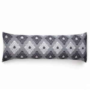 Mainstays Grey and Black Damask Microfiber Body Pillow Case Cover 20x48 in